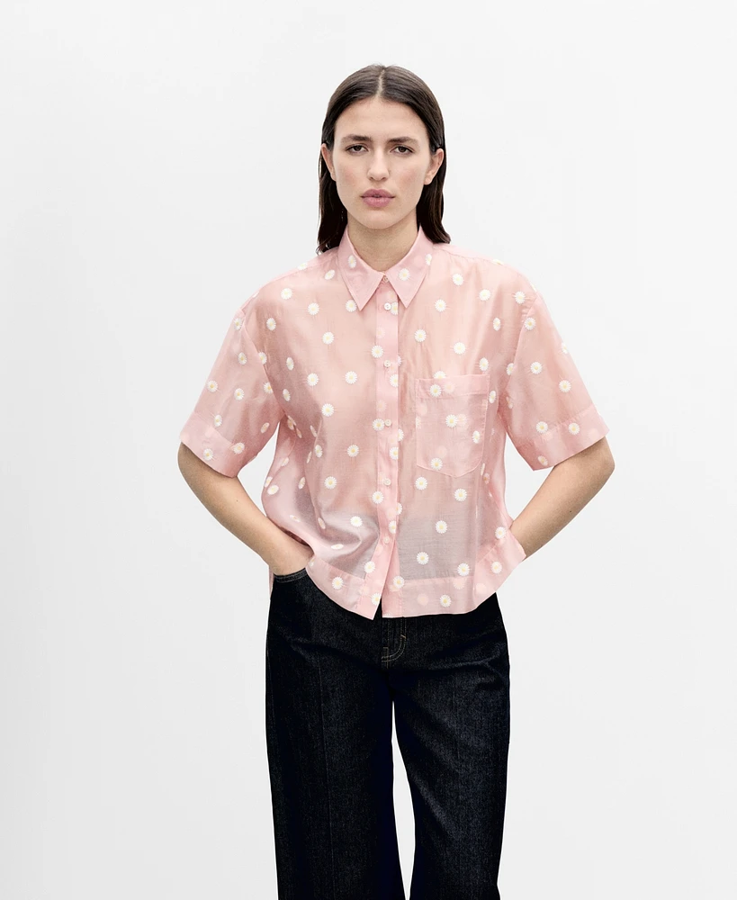 Mango Women's Floral-Embroidered Lyocell Shirt