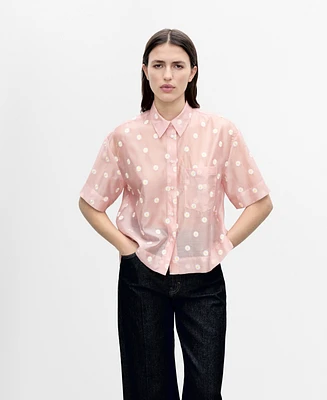 Mango Women's Floral-Embroidered Lyocell Shirt