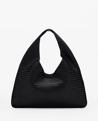 Mango Women's Large Braided Leather Shoulder Bag
