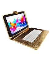 Linsay 10.1" Octa Core 256GB Storage Android 15 Tablet with Golden Keyboard