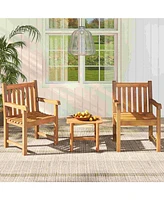 Gymax Teak Wood Patio Dining Chair Outdoor Armchair w/ Slatted Seat & Solid Legs