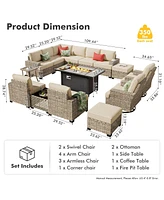Xizzi15 Piece Outdoor Patio Furniture Sets with Fire Pit Table,Wicker Sectional Sofa Swivel Chairs,Solar Powered Coffee Table and Ottoman