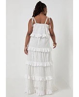 June + Vie Women's Plus Eyelet Tiered Maxi Dress