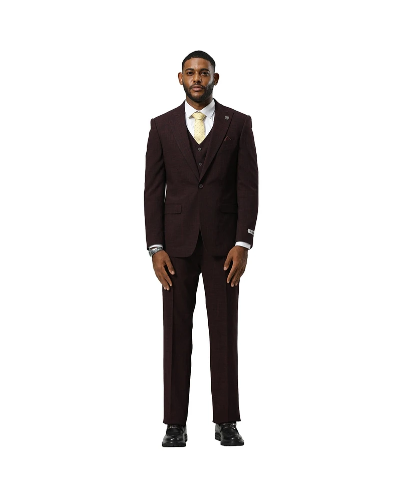 Stacy Adams Men's 3-Piece Paisley Jacket With Solid Vest And Pants Suit Peak Lapel