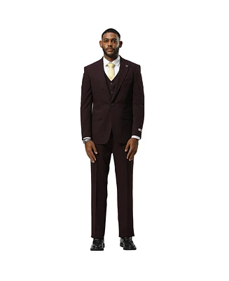 Stacy Adams Men's 3-Piece Paisley Jacket With Solid Vest And Pants Suit Peak Lapel