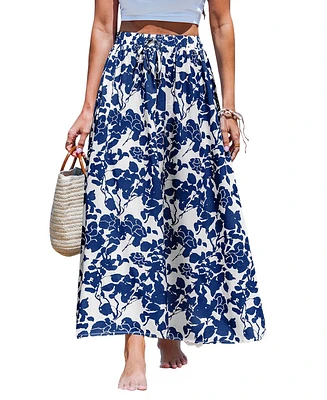 Cupshe Women's Wildflower Sky Blue Midi Skirt