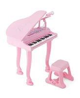 37 Keys Kids Piano Keyboard with Stool, Microphone and Lid