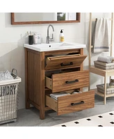 Casainc 24" Freestanding Vanity with Ceramic Sink, Cabinet with 3 Drawers