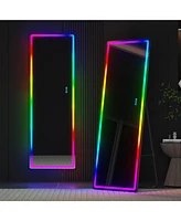 Vlsrka Wall-mounted or freestanding rectangular full-length mirror with adjustable Rgb lighting.