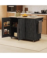 Casainc 51.2" Farmhouse Kitchen Cart with Drop Leaf, Textured Finish, Storage and Towel Rack