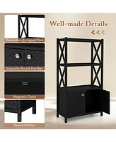 Volenca Bathroom Storage Cabinet with Open Shelves and Double Doors