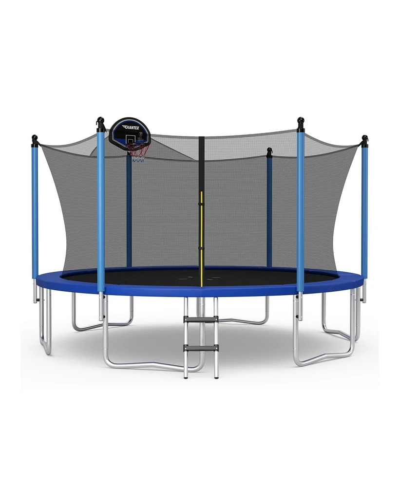 14 Feet Outdoor Recreational Trampoline with Ladder and Enclosure Net