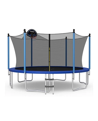 14 Feet Outdoor Recreational Trampoline with Ladder and Enclosure Net