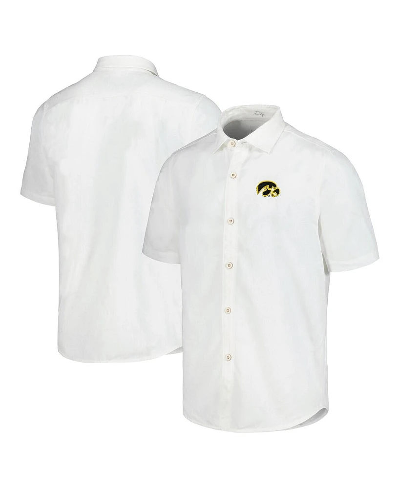 Tommy Bahama Men's White Iowa Hawkeyes Coconut Point Palm Vista IslandZone Camp Button-Up Shirt