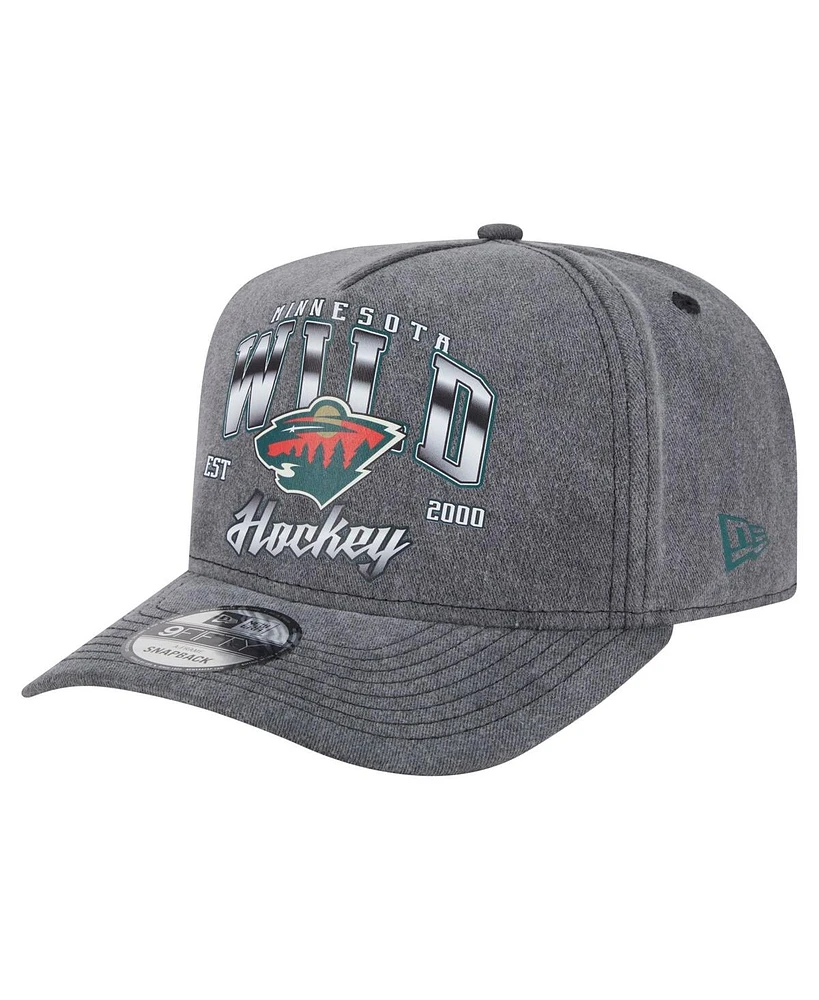 New Era Men's Charcoal Minnesota Wild Throwback Washed A-Frame Pre-Curved 9FIFTY Snapback Hat