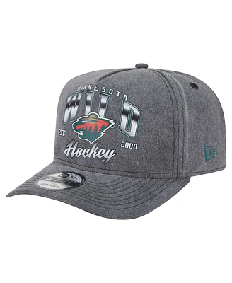 New Era Men's Charcoal Minnesota Wild Throwback Washed A-Frame Pre-Curved 9FIFTY Snapback Hat