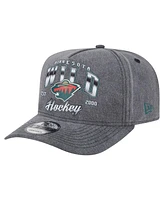 New Era Men's Charcoal Minnesota Wild Throwback Washed A-Frame Pre-Curved 9FIFTY Snapback Hat
