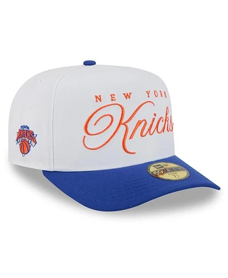 New Era Men's White/Blue York Knicks 2025 Nba Draft A-Frame 59FIFTY Fitted Hat