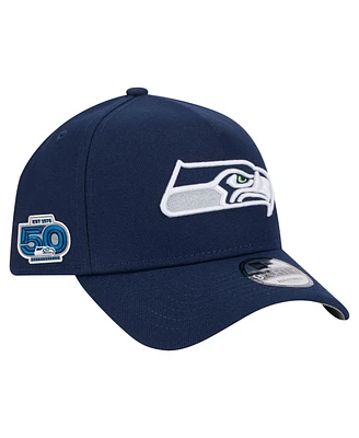New Era Men's College Navy Seattle Seahawks 50th Season A-Frame 9FORTY Adjustable Hat