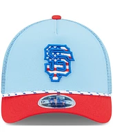 New Era Men's Light Blue/Red San Francisco Giants 2025 Fourth of July 9FORTY A-Frame M-Crown Adjustable Trucker Hat