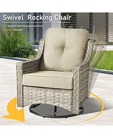 Xizzi 5 Piece Outdoor Rattan Patio Furniture Set with 3 Seat Sofa,Swivel Rocking Chairs,Solar Coffee Table,Wicker Sofa for Backyard and Porch
