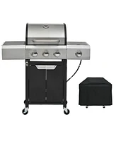 Mondawe 3 Burner 40,500 Btu Stainless Steel Outdoor Barbecue Gas Grillwith Side Burner and Cover