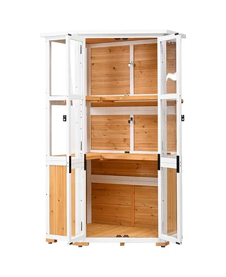 Mondawe 63"H Wood Storage Cabinet,Waterproof Greenhouse with Lockable Door