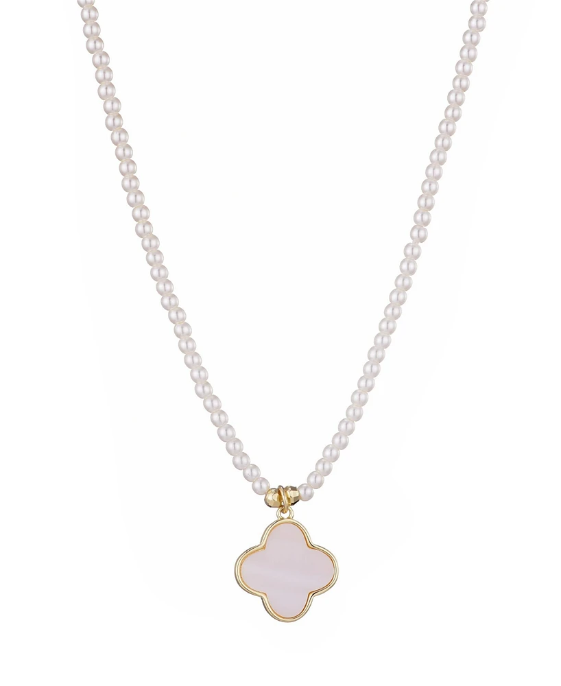 Adornia Gold Mother of Pearl Strand Clover Pendant Necklace
