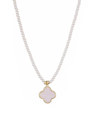 Adornia Gold Mother of Pearl Strand Clover Pendant Necklace