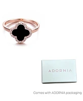 Adornia Rose Gold Cubic Zirconia Black Halo Clover Ring