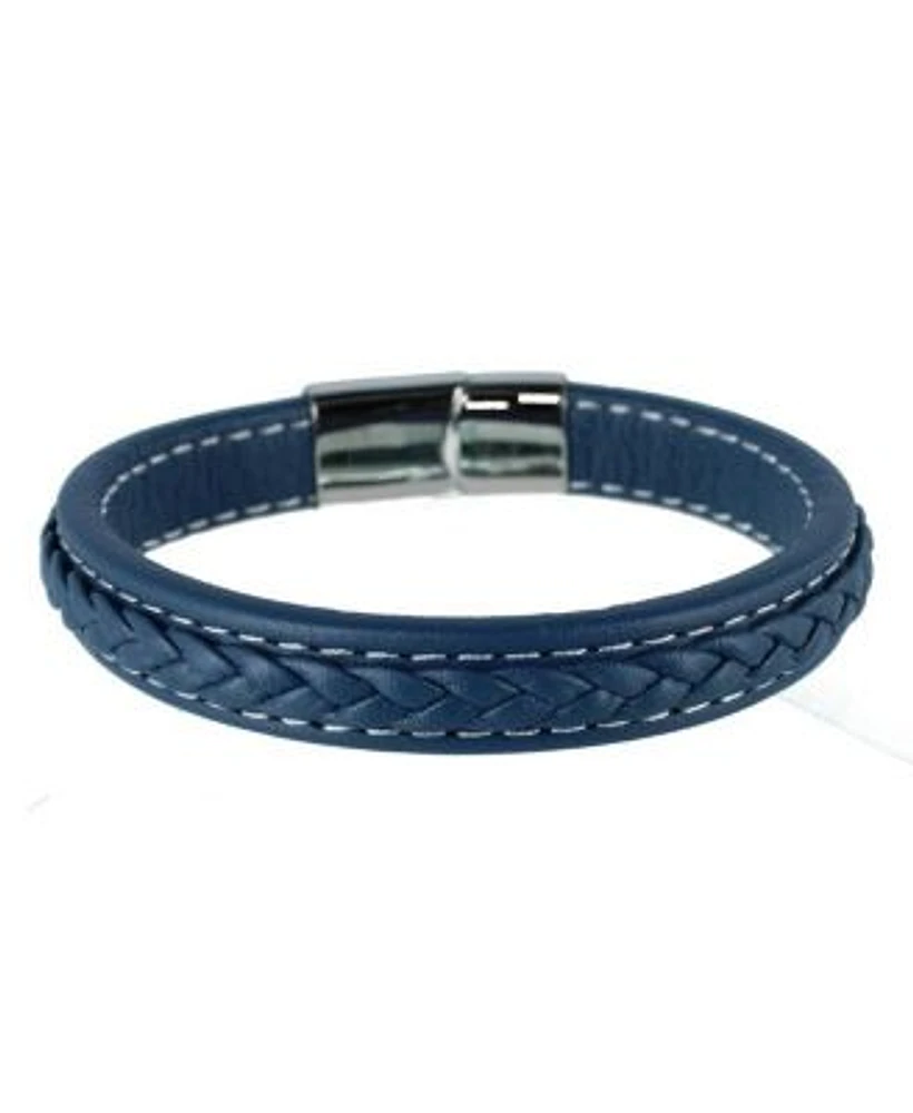 Trafalgar Loose Fit Amaris Azure Stitched Leather Secure Clasped Bracelet