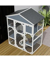 Gray Wooden Catio Outdoor Cat House