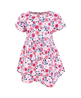 Hudson Baby Girls Cotton Dresses, Blue Pink Flowers