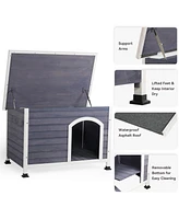 Medium Wooden Outdoor Dog House, Waterproof Roof, Elevated Floor, Grey