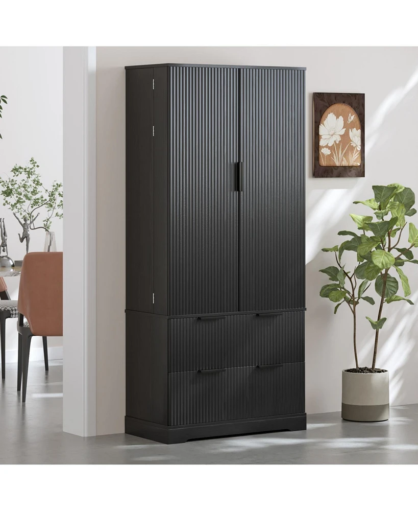 Streamdale Furniture 72" Fluted Pantry Cabinet with Drawers & Spice Rack - Black