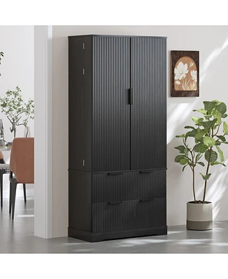 Streamdale Furniture 72" Fluted Pantry Cabinet with Drawers & Spice Rack - Black