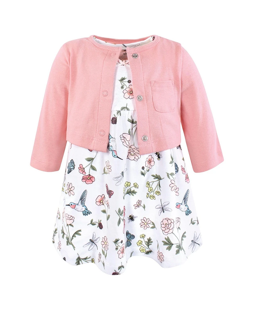 Hudson Baby Girls Cotton Dress and Cardigan Set, Hummingbird Garden