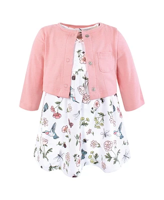 Hudson Baby Girls Cotton Dress and Cardigan Set, Hummingbird Garden