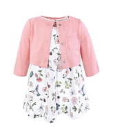 Hudson Baby Girls Cotton Dress and Cardigan Set, Hummingbird Garden