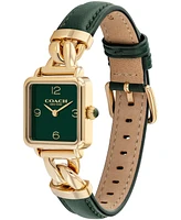 Coach Women's Cass Gold Tone Stainless Steel and Dark Green Leather Calfskin Strap Watch, 22mm