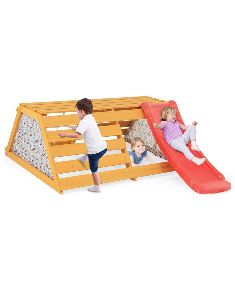 Mecale 5-in-1 Jungle Gym Wooden Indoor Playground with Slide Rock Climbing Wall Rope Wall Climber