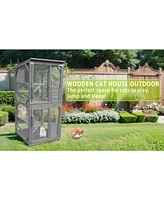 Catio Large Wooden Cat House on Wheels
