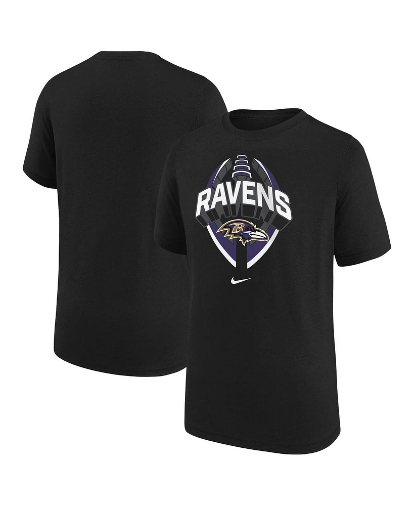 Nike Big Boys and Girls Black Baltimore Ravens Icon Legend T-Shirt