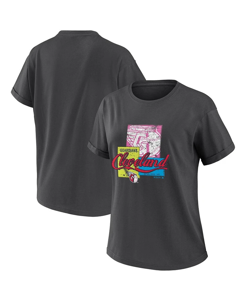 Wear by Erin Andrews Women's Charcoal Cleveland Guardians Domestic Box Color Boyfriend T-Shirt