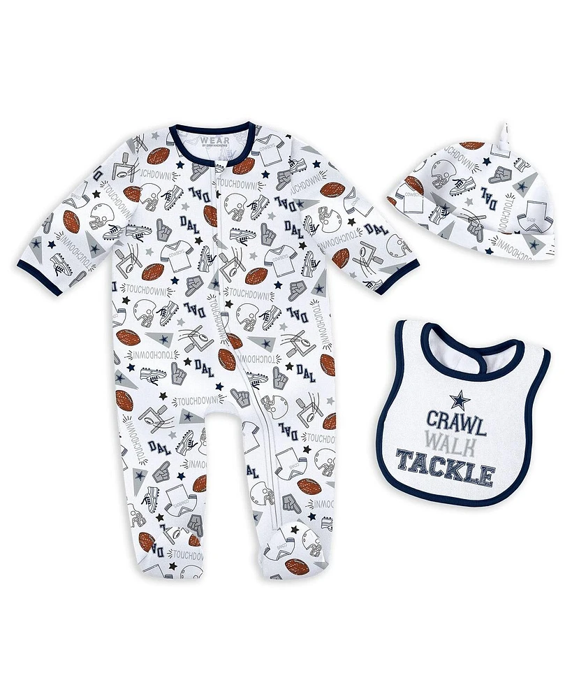 Wear by Erin Andrews Baby Boys and Girls Dallas Cowboys Sleep Play with Bib Fun Hat Set
