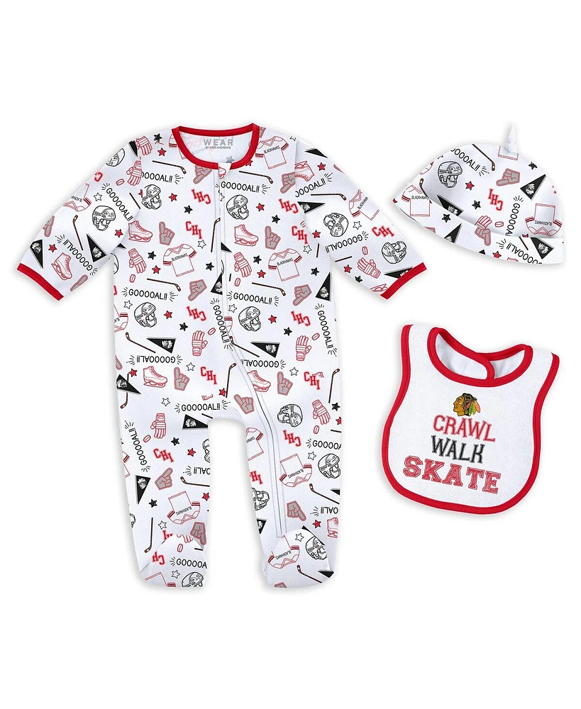 Wear by Erin Andrews Baby Boys and Girls Chicago Blackhawks Sleep Play Sleeper with Bib Set