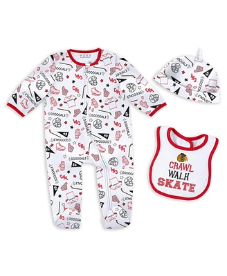 Wear by Erin Andrews Baby Boys and Girls Chicago Blackhawks Sleep Play Sleeper with Bib Set