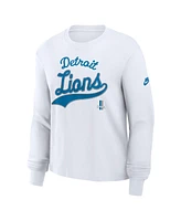 Nike Women's White Detroit Lions Essential Long Sleeve Boxy T-Shirt