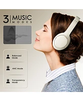 Sugift Beige Over-Ear Bluetooth Headphones with Noise Cancellation
