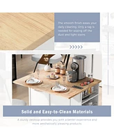 Casainc Kitchen Island with Drop Leaf, Power Outlet, Rubber Wood Top, Wine Rack, Open Storage, Adjustable Shelves, 5 Wheels